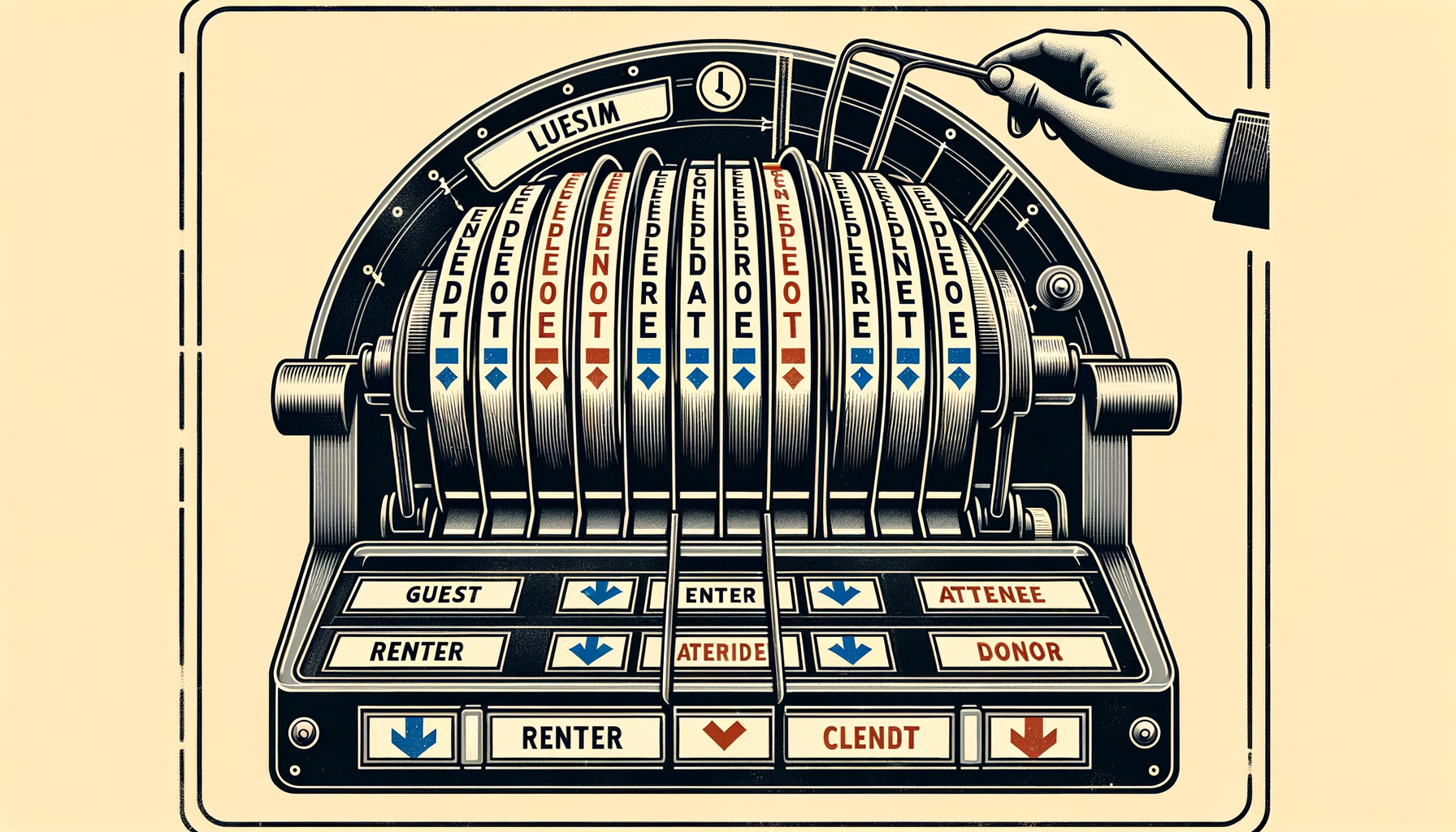 A rotating departure-board mechanism flipping labels between different property and service types