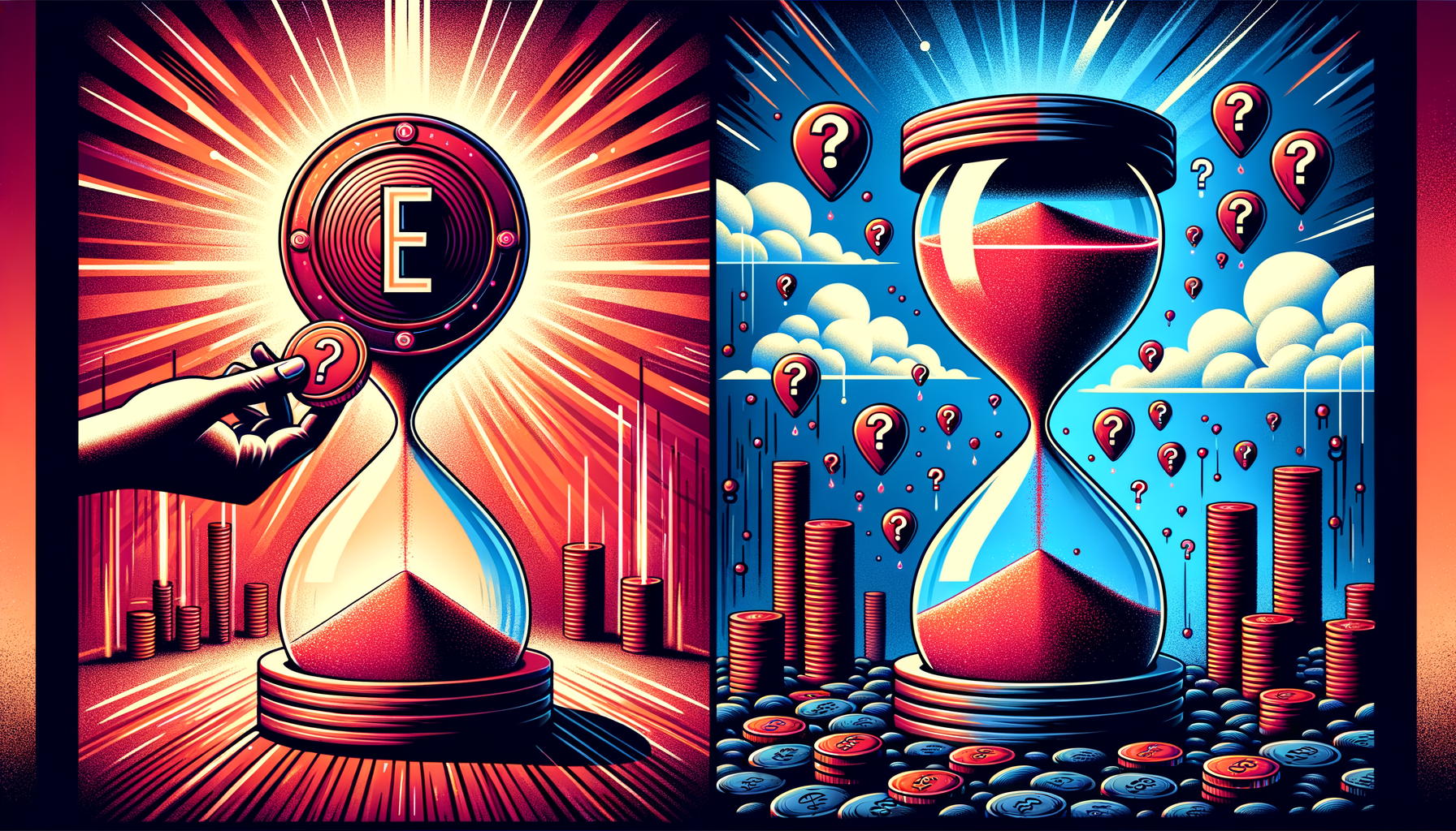 A single action coin activating a 12-hour hourglass filled with unlimited message bubbles, contrasted against expensive per-message pricing