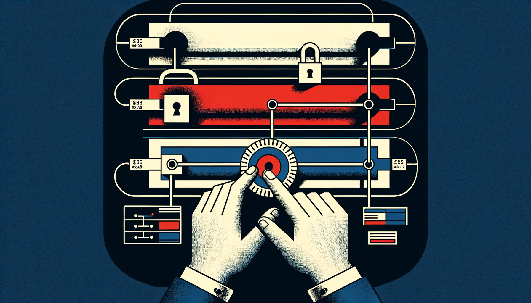 Three currency layer bars with the top two locked and the bottom accounting layer being precisely adjusted with a dial to match a bank statement